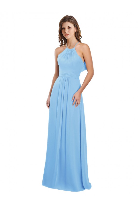 Cheap Chiffon A-Line Bridesmaid Dress with Halter Neck and Ruffled Back Straps Canada