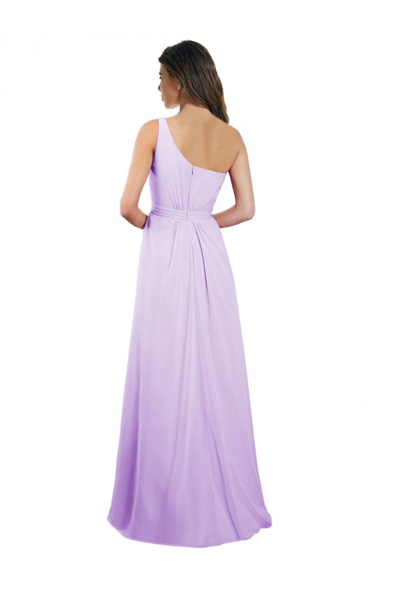 Cheap Draped One Shoulder A-Line Long Chiffon Bridesmaid Dress Canada