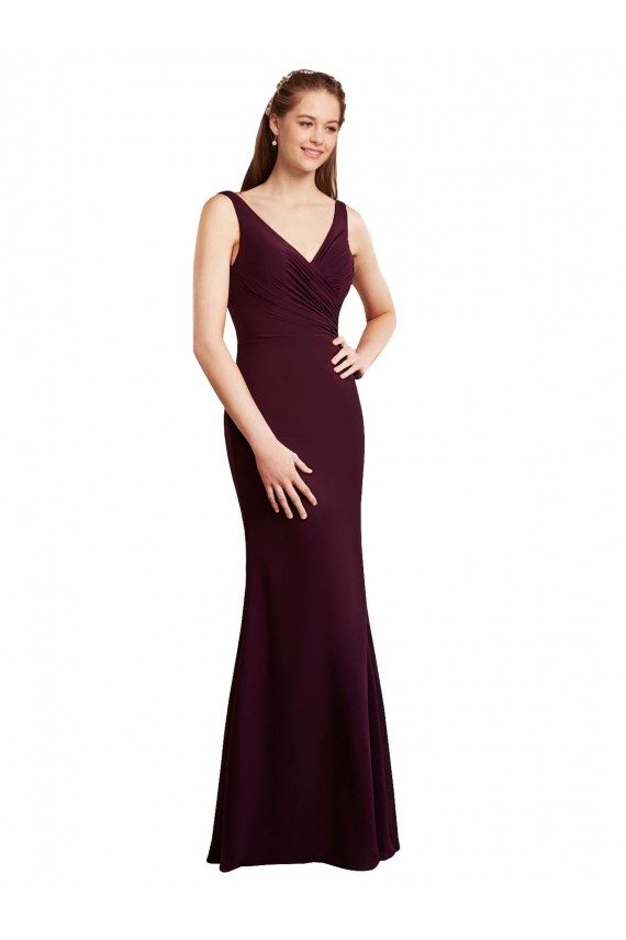 Cheap Floor Length Fluted Chiffon Dress with Draped Bodice and V-Neckline Canada