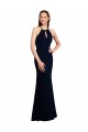 Cheap Fluted Long Chiffon Bridesmaid Dress with Halter Neckline and Keyhole Canada