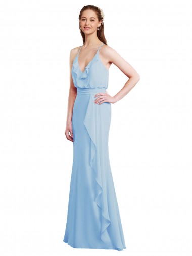 Cheap Fluted Long Chiffon Bridesmaid Dress with Cascading Ruffles Canada