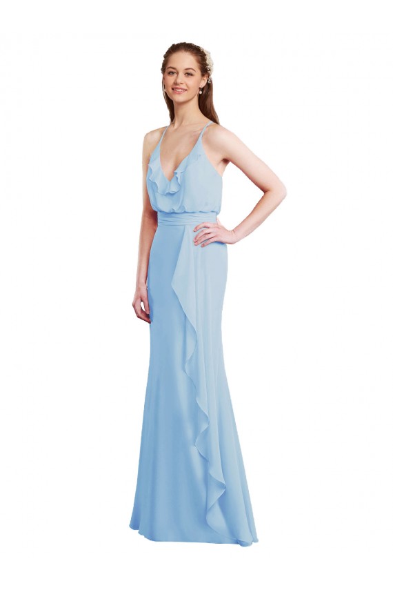 Cheap Fluted Long Chiffon Bridesmaid Dress with Cascading Ruffles Canada