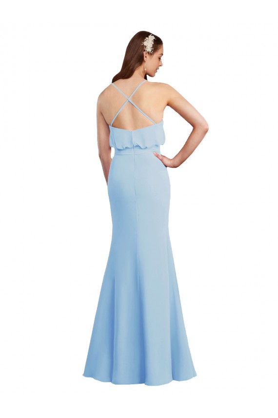 Cheap Fluted Long Chiffon Bridesmaid Dress with Cascading Ruffles Canada