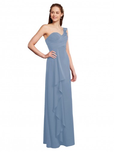 Cheap Single Shoulder Strap Long Chiffon Bridesmaid Dress with Cascading Ruffles Canada