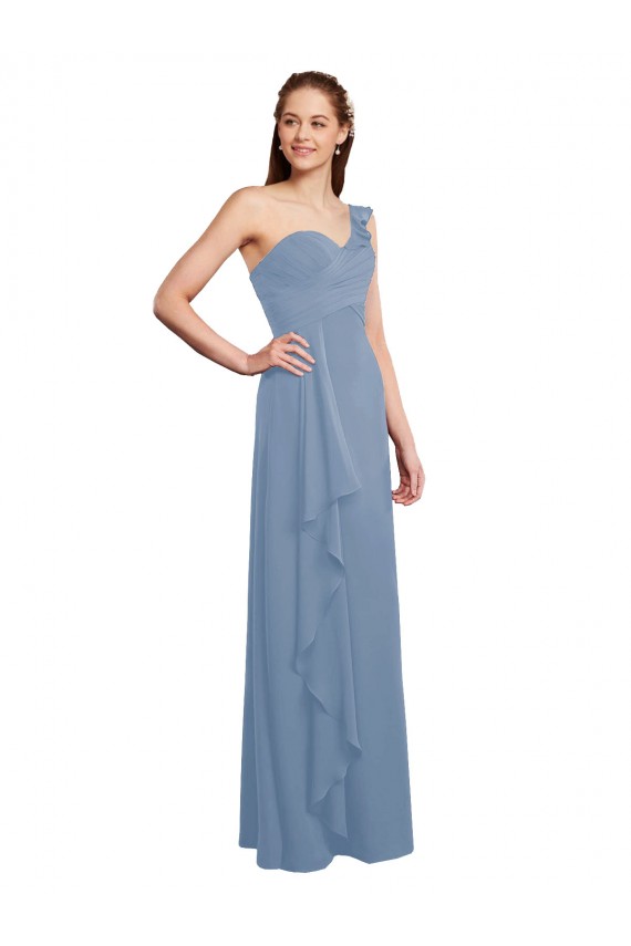 Cheap Single Shoulder Strap Long Chiffon Bridesmaid Dress with Cascading Ruffles Canada