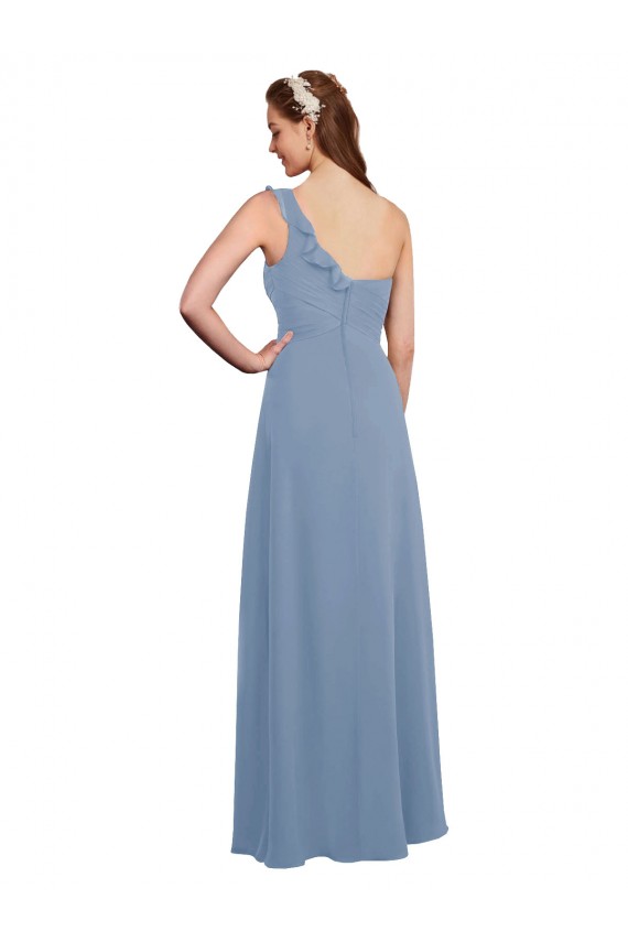 Cheap Single Shoulder Strap Long Chiffon Bridesmaid Dress with Cascading Ruffles Canada
