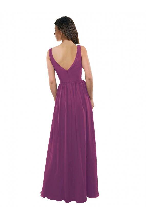 Cheap Long Chiffon A-Line Bridesmaid Dress with V-Neck Wrap Bodice Canada