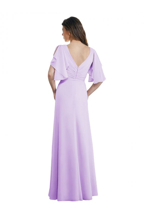Cheap A-Line Draped Chiffon Bridesmaid Dress with V-Neck and Split Sleeves Canada