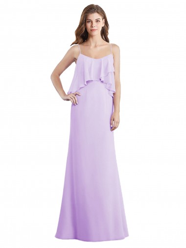 Cheap Scoop Neck Long Chiffon Bridesmaid Dress with Cross Over Neckline Flounce Canada