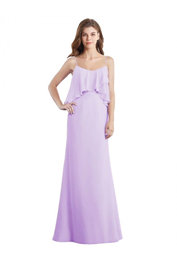 Cheap Scoop Neck Long Chiffon Bridesmaid Dress with Cross Over Neckline Flounce Canada