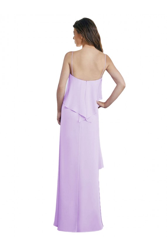 Cheap Scoop Neck Long Chiffon Bridesmaid Dress with Cross Over Neckline Flounce Canada