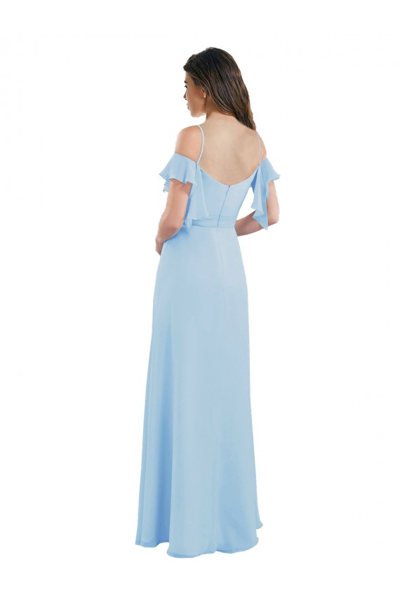 Cheap Cold Shoulde Chiffon Bridesmaid Dress with Wrap Bodice Canada