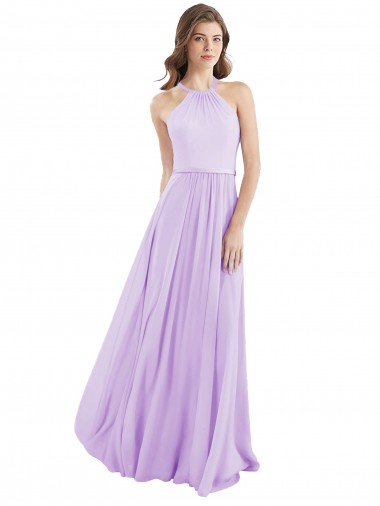 Cheap Halter Chiffon A-Line Bridesmaid Dress with Flounce Back Canada