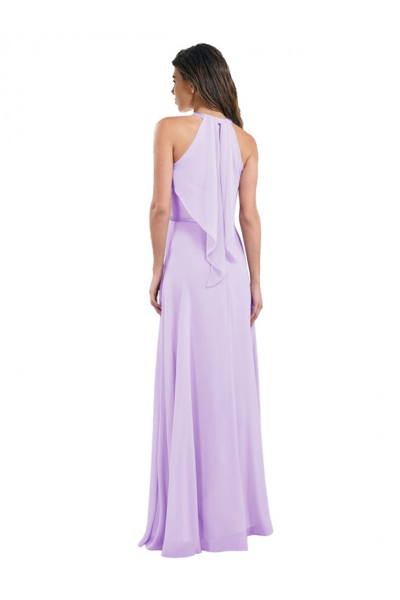 Cheap Halter Chiffon A-Line Bridesmaid Dress with Flounce Back Canada