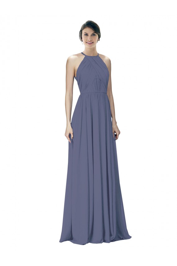 Cheap Halter Neck Ruched Bodice Chiffon Bridesmaid Dress Canada