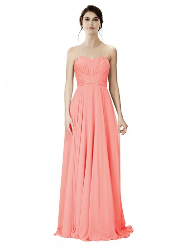 Cheap Strapless Chiffon Bridesmaid Dress with Ruched Sweetheart Neckline Canada