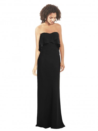 Cheap Strapless Chiffon Bridesmaid Dress with cascading Flounce Crop Top Bodice Canada