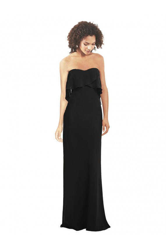 Cheap Strapless Chiffon Bridesmaid Dress with cascading Flounce Crop Top Bodice Canada