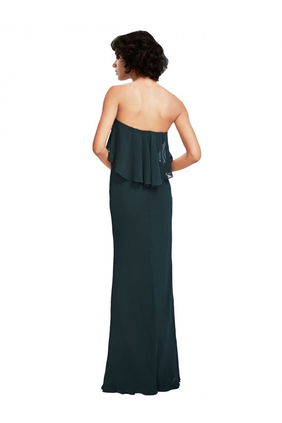 Cheap Strapless Chiffon Bridesmaid Dress with cascading Flounce Crop Top Bodice Canada