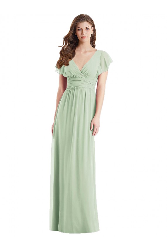 Cheap Flutter Sleeves Draped Wrap V-Neck Chiffon Bridesmaid Dress Canada