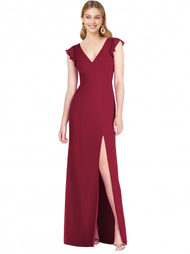 Cheap Ruffled Sleeves Mermaid Chiffon Bridesmaid Dress with Front Slit Canada