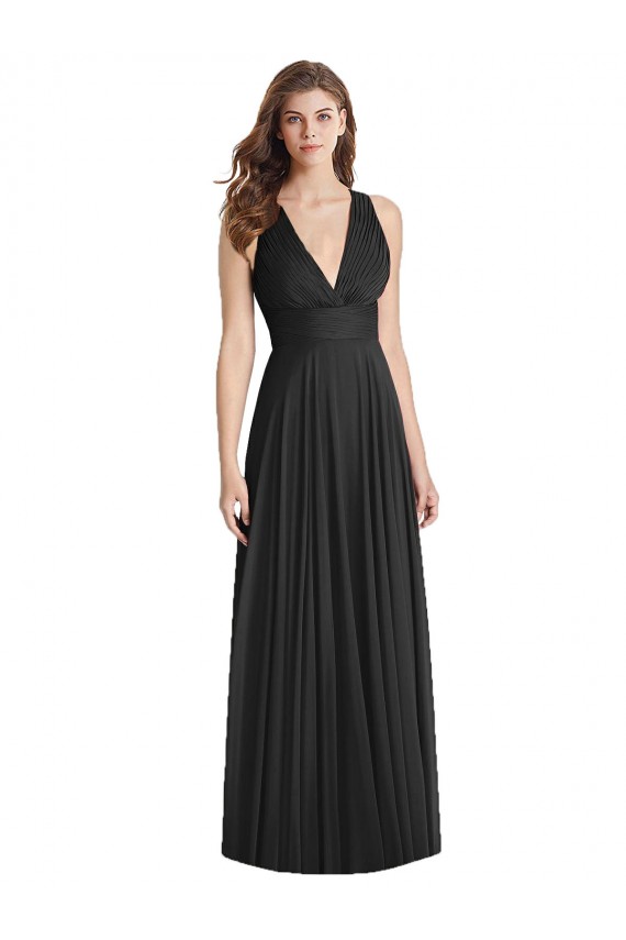 Cheap Full Length V-Neck Chiffon Bridesmaid Dress with Wide Criss Cross Straps Canada