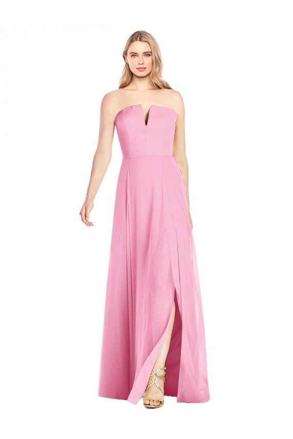 Cheap Strapless Notch Chiffon Maxi Bridesmaid Dress Canada