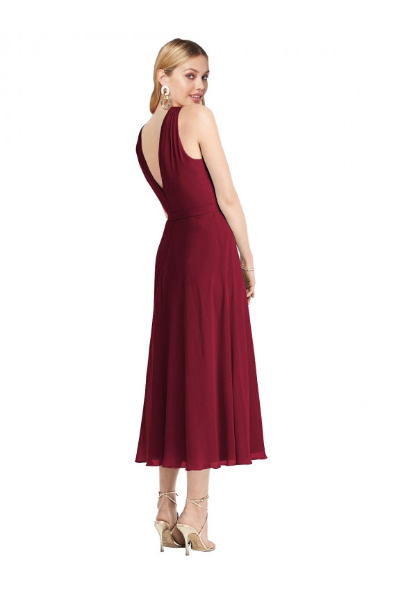 Cheap Midi Length Halter Plunging V-Back Chiffon Bridesmaid Dress / Cocktail Dress Canada