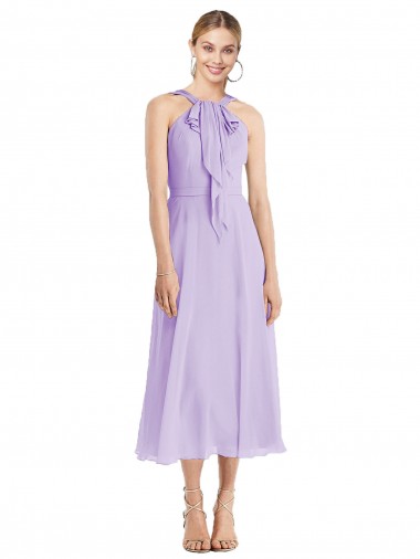 Cheap Midi Length Halter Plunging V-Back Chiffon Bridesmaid Dress / Cocktail Dress Canada