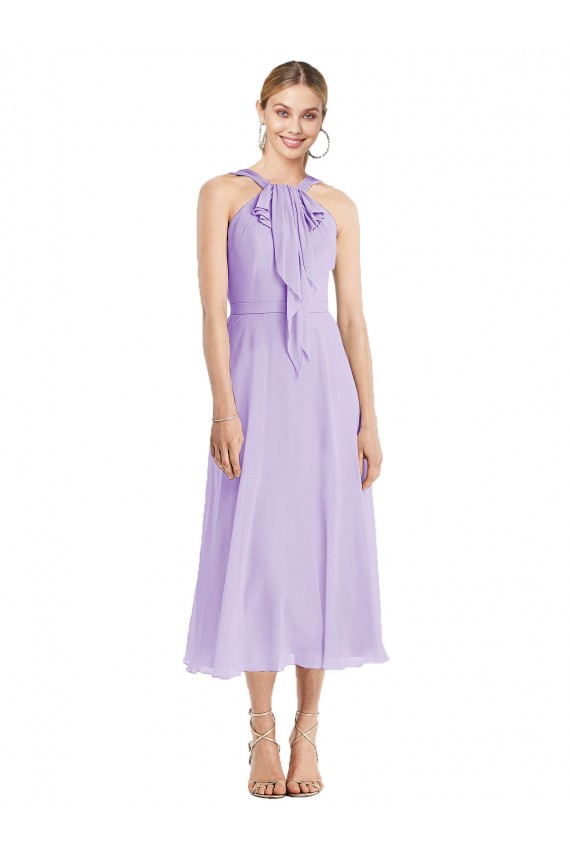 Cheap Midi Length Halter Plunging V-Back Chiffon Bridesmaid Dress / Cocktail Dress Canada