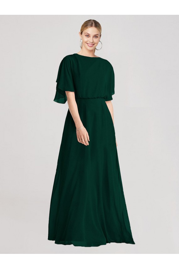 Cheap Full-Length Flutter Sleeves Plunging V Back Chiffon Bridesmaid Dress Canada