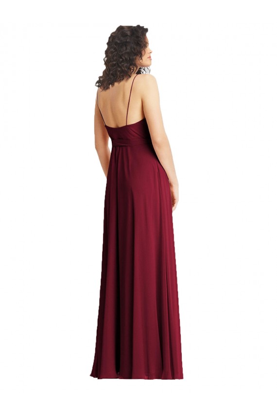 Cheap V-Neck Low Back Maxi Formal Wrap Chiffon Bridesmaid Dress Canada