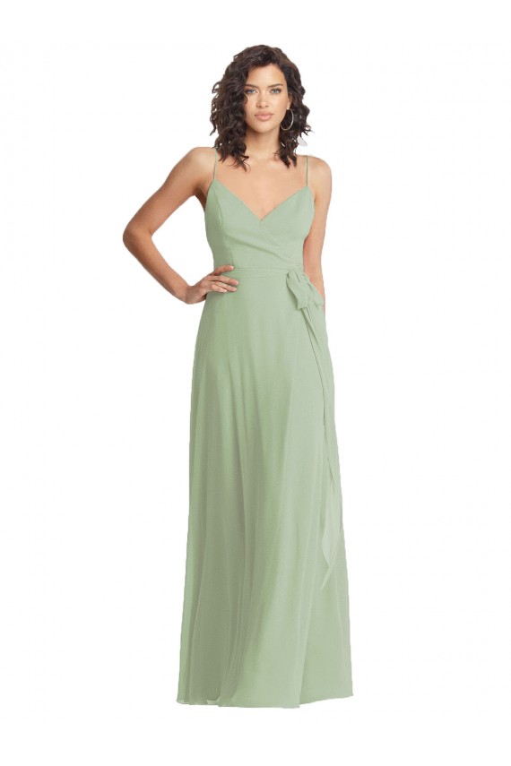 Cheap V-Neck Low Back Maxi Formal Wrap Chiffon Bridesmaid Dress Canada