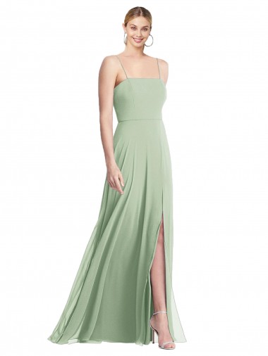 Cheap Sleek Spaghetti Straps Low Back Square Neck Maxi Formal Chiffon Bridesmaid Dress Canada