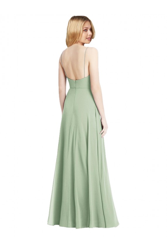 Cheap Sleek Spaghetti Straps Low Back Square Neck Maxi Formal Chiffon Bridesmaid Dress Canada
