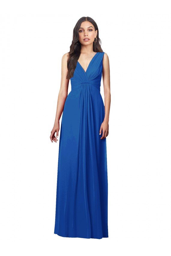 Cheap Draped V-Neck Shirred Chiffon Maxi Bridesmaid Dress Canada