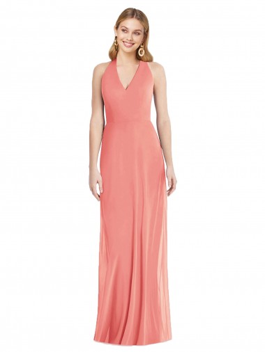 Cheap V-Neck Halter Chiffon Maxi Formal Bridesmaid Dress Open Back Canada