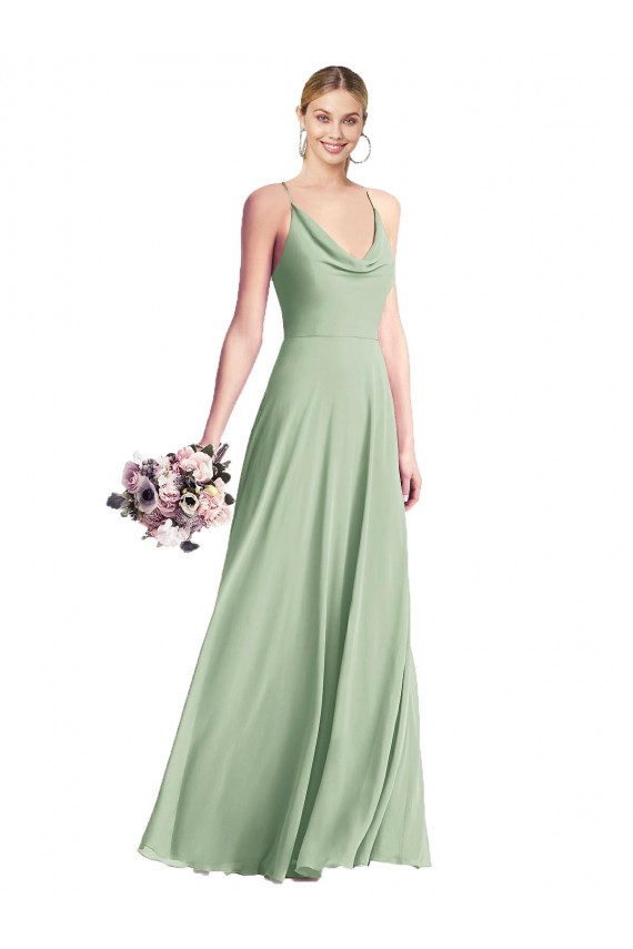 Cheap Cowl Neck Criss Cross Back Chiffon Maxi Bridesmaid Dress Canada