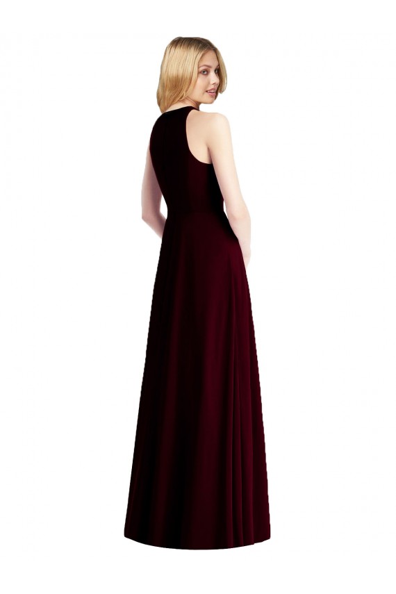 Cheap Sleeveless Halter Chiffon Maxi Bridesmaid Dress Canada
