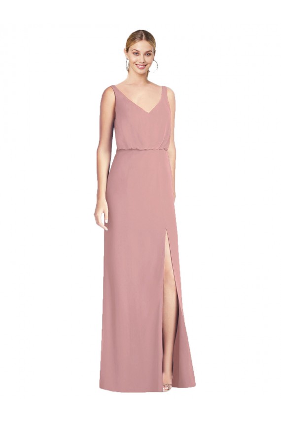 Cheap Blouson Bodice Chiffon Bridesmaid Dress with Front Slit Canada