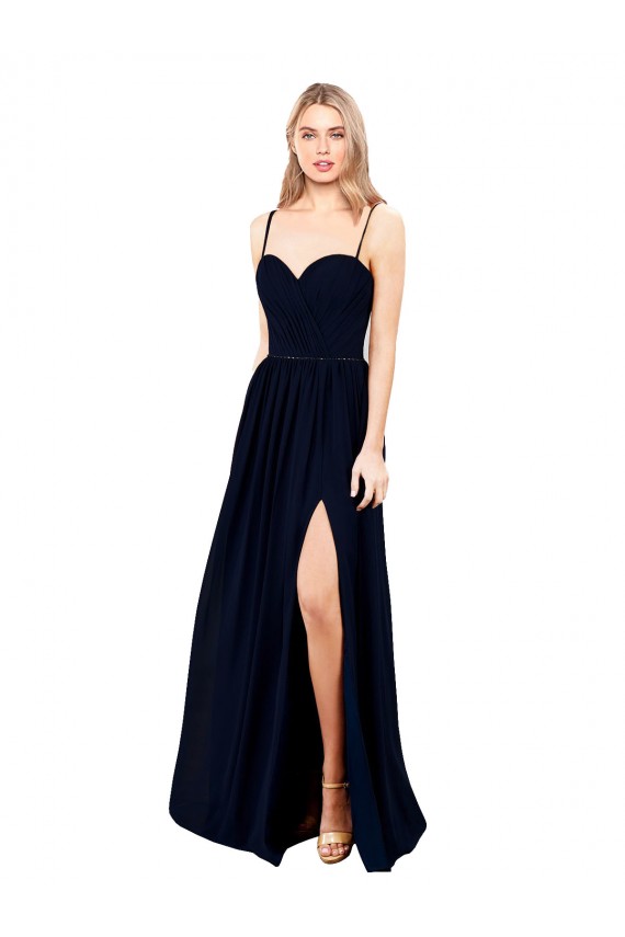 Cheap Draped A-Line Chiffon Formal Bridesmaid Dress with Spaghetti Straps and High Slit Canada