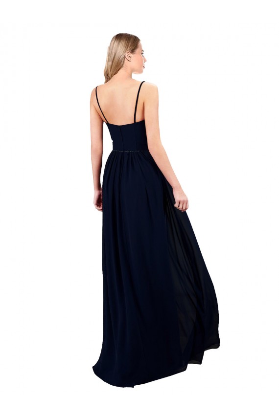 Cheap Draped A-Line Chiffon Formal Bridesmaid Dress with Spaghetti Straps and High Slit Canada
