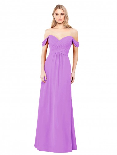 Cheap Off The Shoulder Draped Sleeves A-Line Chiffon Bridesmaid Dress Canada