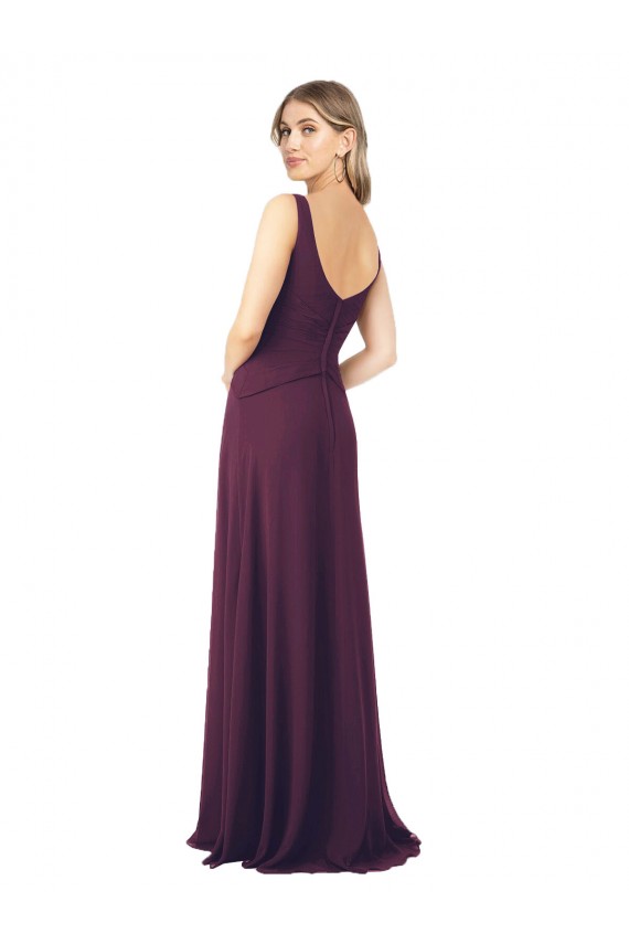Cheap Long Chiffon Bridesmaid Dress with Front Bow Canada