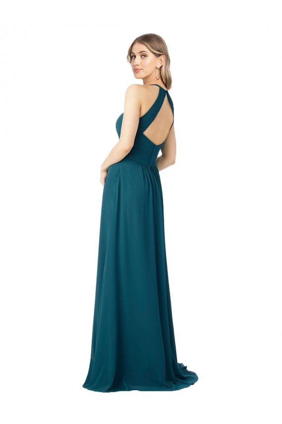 Cheap Draped High Neck Keyhole Back Bridesmaid Dress with Front Slit Canada