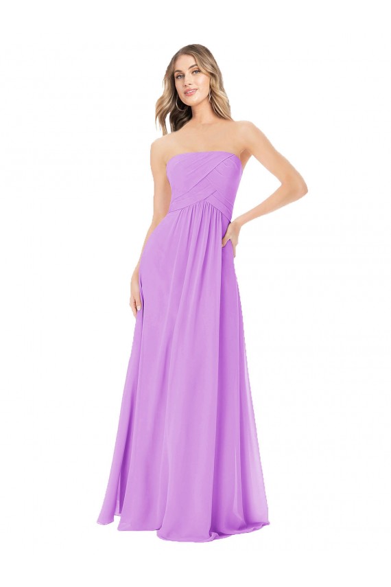 Cheap Draped Strapless Floor Length Chiffon Bridesmaid Dress Canada