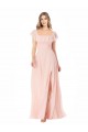 Cheap Flutter Cap Sleeves Square Neck Ruffle Chiffon Bridesmaid Dress Canada