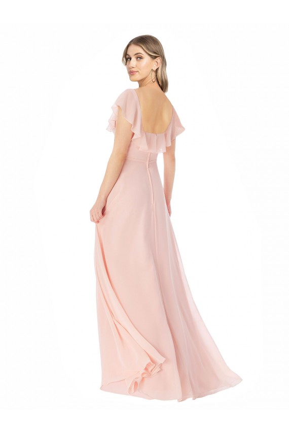 Cheap Flutter Cap Sleeves Square Neck Ruffle Chiffon Bridesmaid Dress Canada