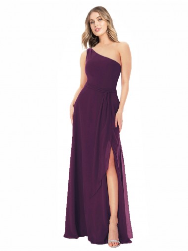 Cheap One Shoulder Chiffon Bridesmaid Dress with Tie Belt Canada