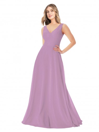 Cheap Simple Chiffon V-Neck Bridesmaid Dress with Draped V-Back Canada